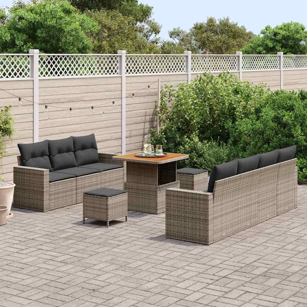 Set Divano da Giardino 10 pcs Grigio polyrattan | homemem39