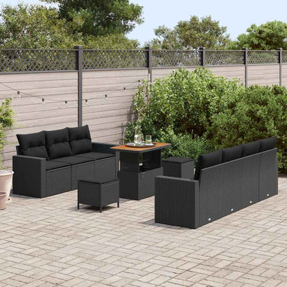 Set Divano da Giardino con cuscino 10 pcs Nero polyrattan