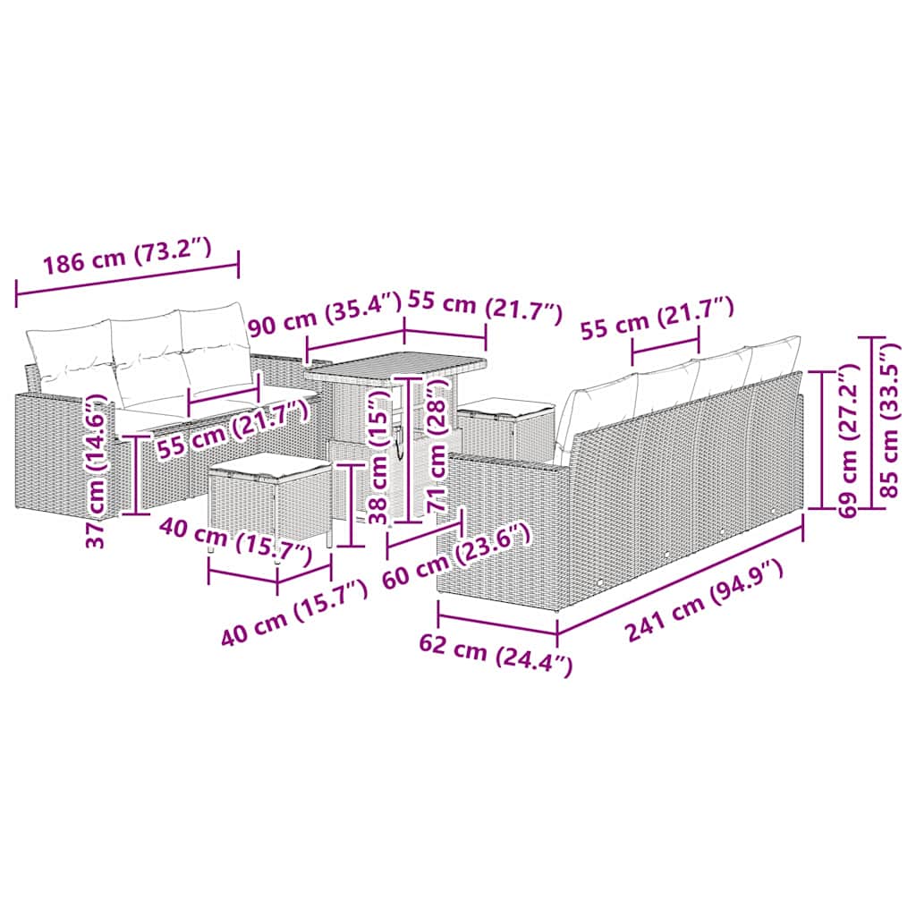 Set Divano da Giardino 10 pcs Nero polyrattan - homemem39
