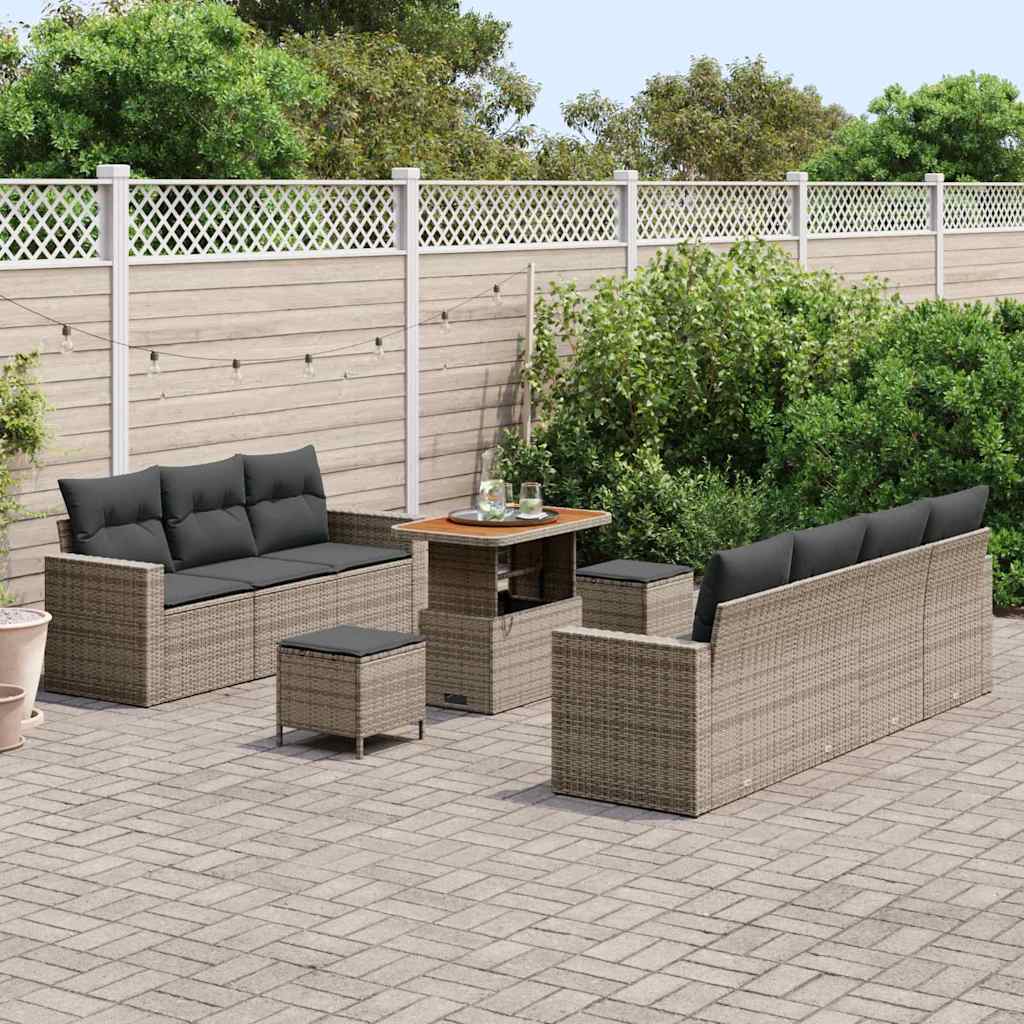Set Divano da Giardino con cuscino 10 pcs Grigio polyrattan | homemem39