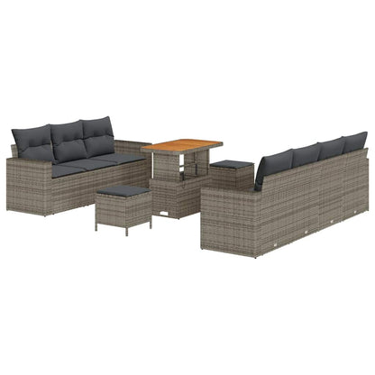 Set Divano da Giardino con cuscino 10 pcs Grigio polyrattan | homemem39