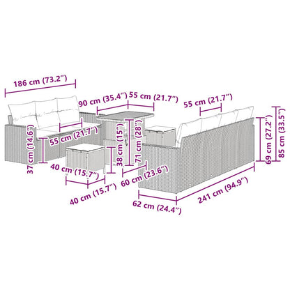 Set Divano da Giardino con cuscino 10 pcs Grigio polyrattan | homemem39