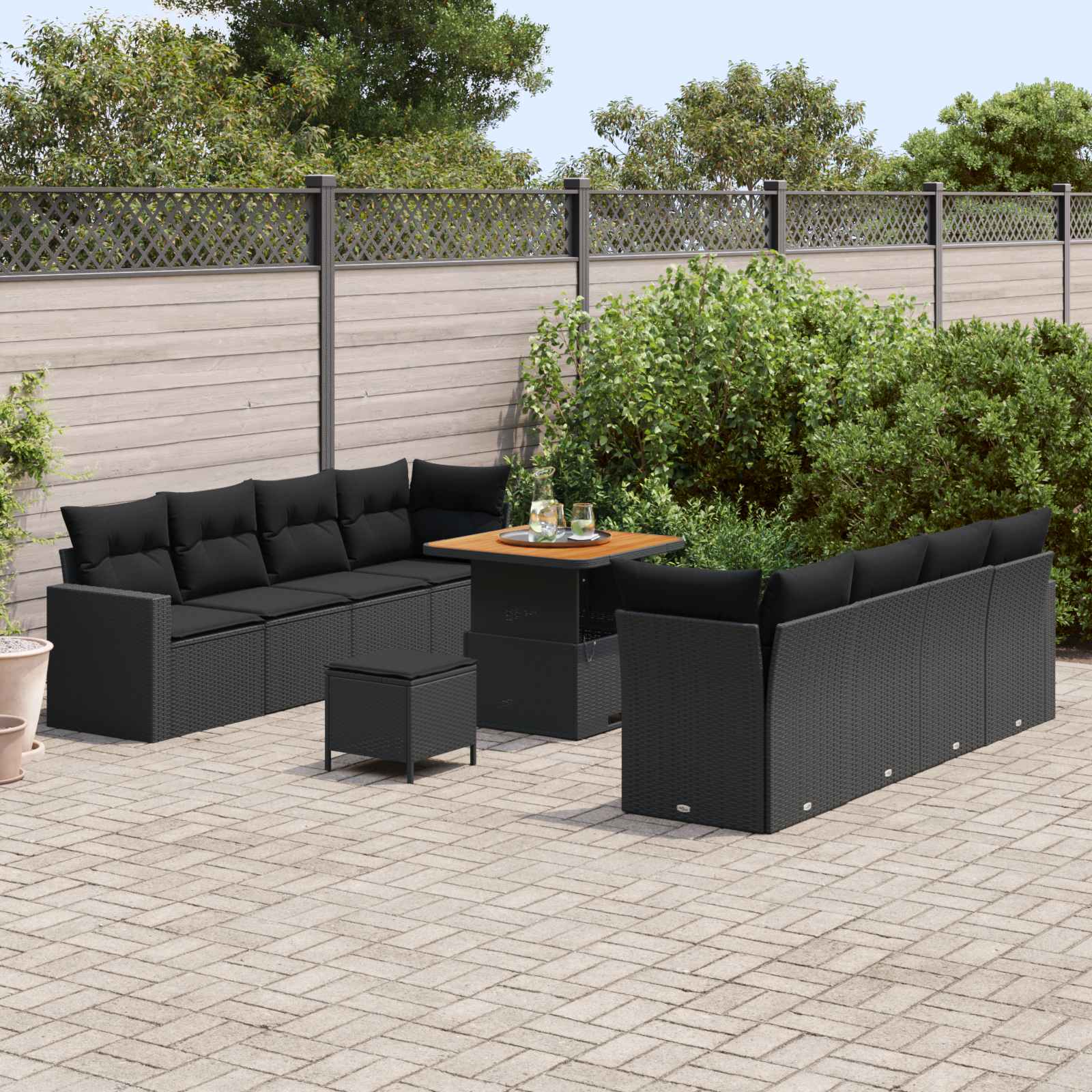 Set Divano da Giardino 11 pcs Nero polyrattan | homemem39