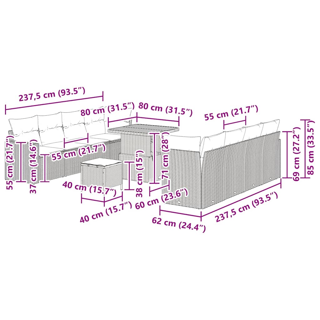 Set Divano da Giardino 11 pcs Grigio polyrattan | homemem39
