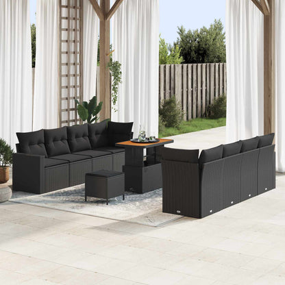 Set Divano da Giardino 11 pcs Nero polyrattan | homemem39