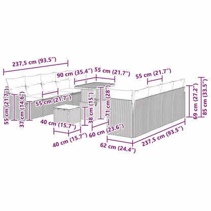 Set Divano da Giardino 11 pcs Beige polyrattan | homemem39