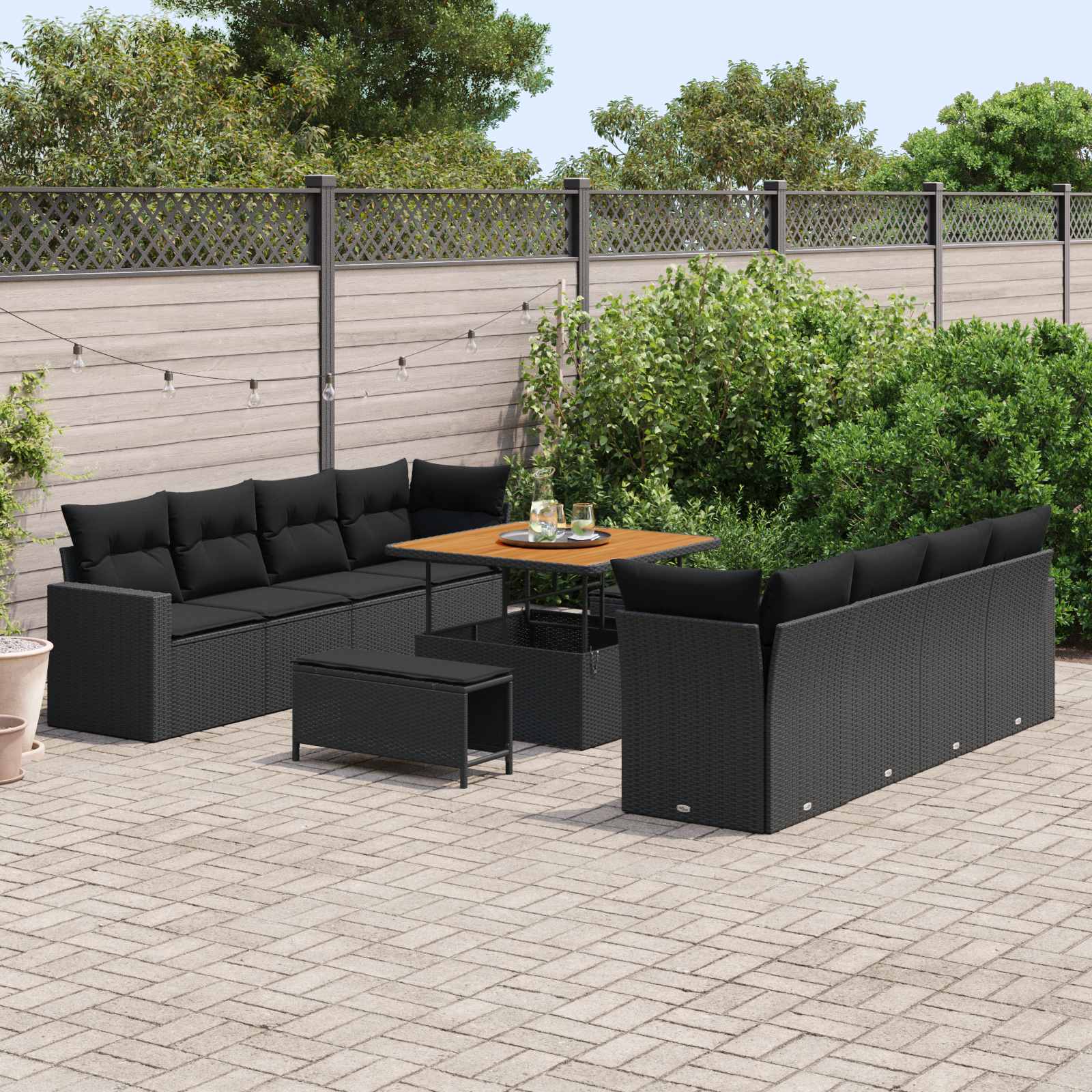 Set Divano da Giardino 11 pcs Nero polyrattan | homemem39