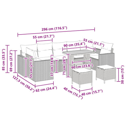 Set Divano da Giardino 10 pcs Nero polyrattan