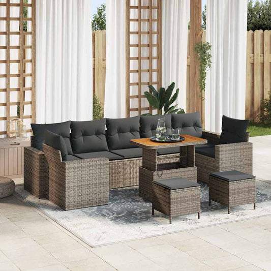 Set Divano da Giardino 10 pcs Grigio polyrattan - homemem39