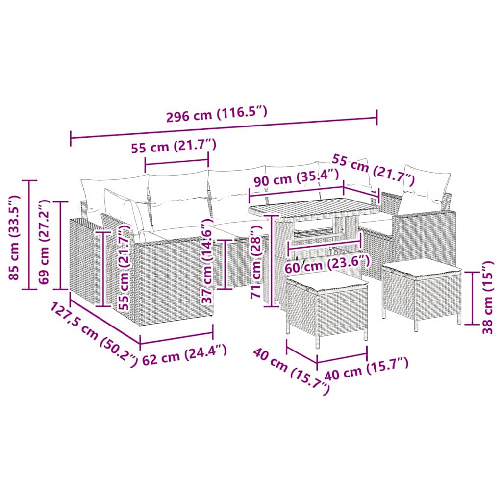 Set Divano da Giardino 10 pcs Grigio polyrattan - homemem39