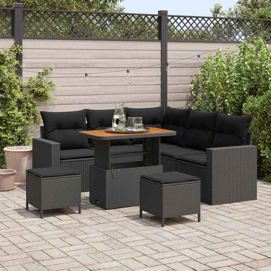 Set Divano da Giardino 8 pcs Nero polyrattan