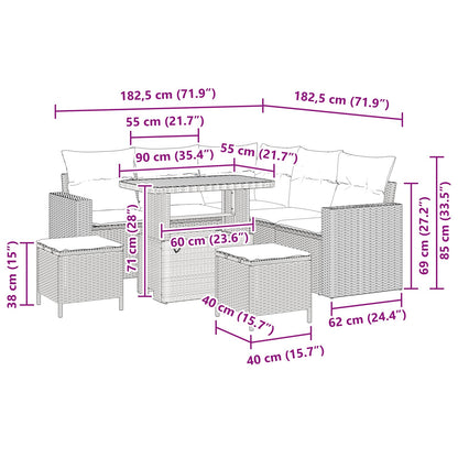 Set Divano da Giardino 8 pcs Nero polyrattan