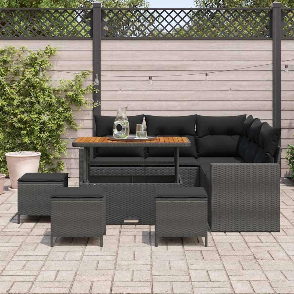 Set Divano da Giardino 9 pcs Nero polyrattan