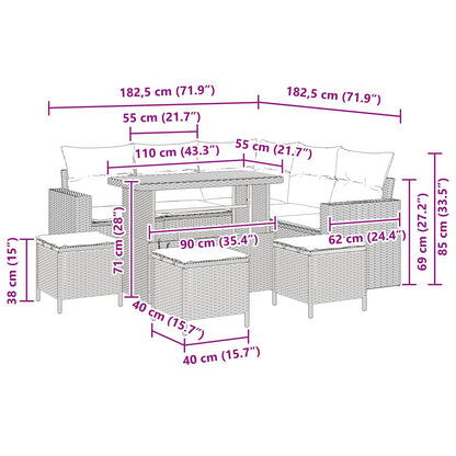 Set Divano da Giardino 9 pcs Nero polyrattan