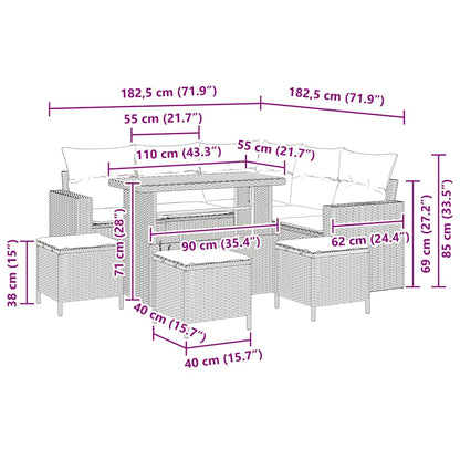 Set Divano da Giardino 9 pcs Nero polyrattan - homemem39