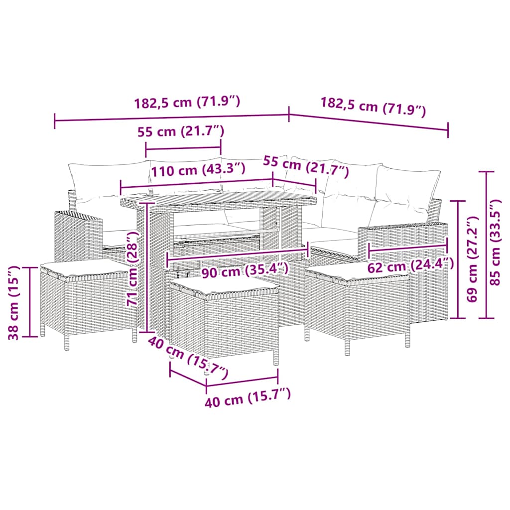 Set Divano da Giardino 9 pcs Grigio polyrattan - homemem39