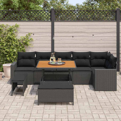 Set Divano da Giardino 9 pcs Nero polyrattan