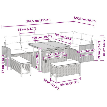 Set Divano da Giardino 9 pcs Beige polyrattan | homemem39