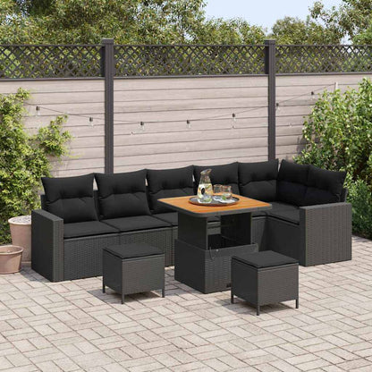 Set Divano da Giardino 9 pcs Nero polyrattan