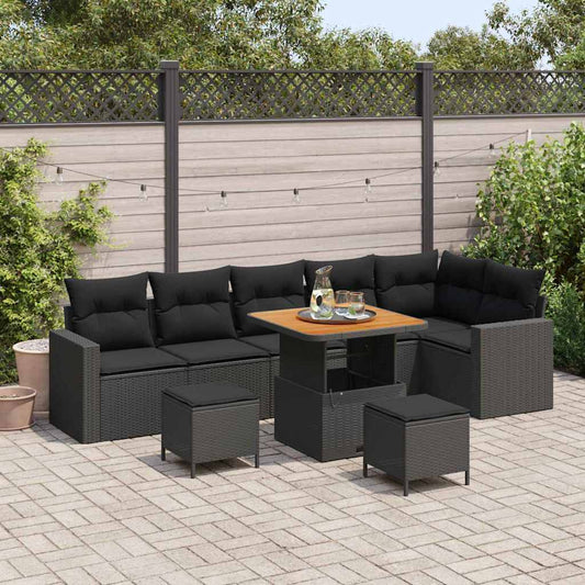 Set Divano da Giardino 9 pcs Nero polyrattan