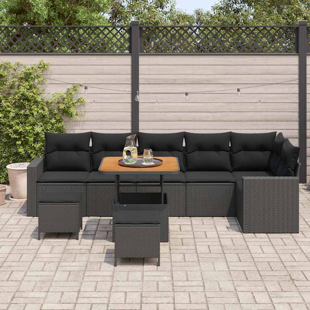 Set Divano da Giardino 9 pcs Nero polyrattan