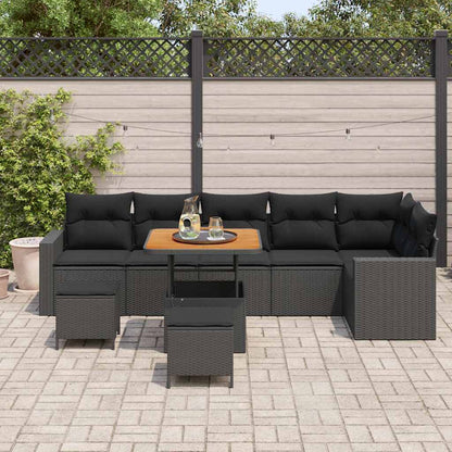 Set Divano da Giardino 9 pcs Nero polyrattan