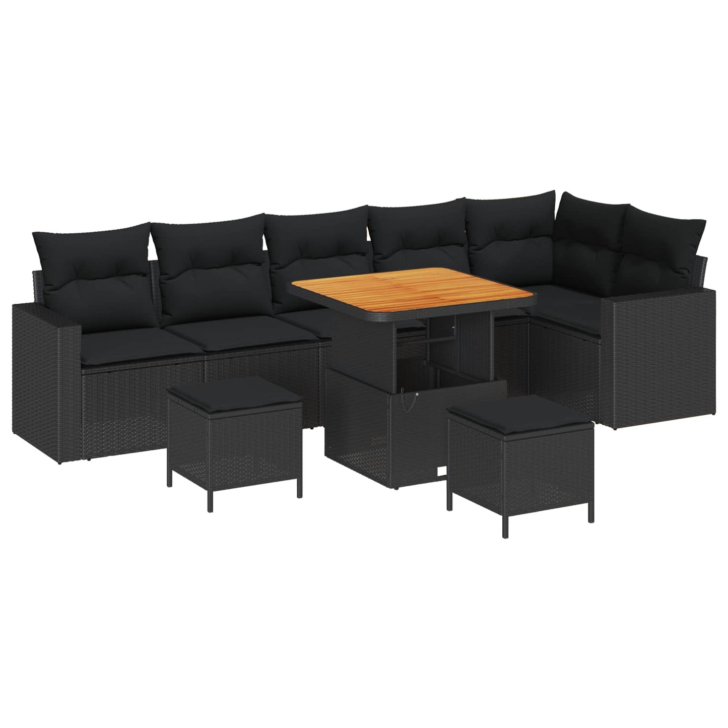 Set Divano da Giardino 9 pcs Nero polyrattan