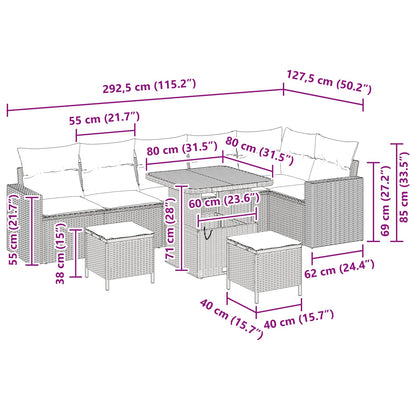 Set Divano da Giardino 9 pcs Nero polyrattan