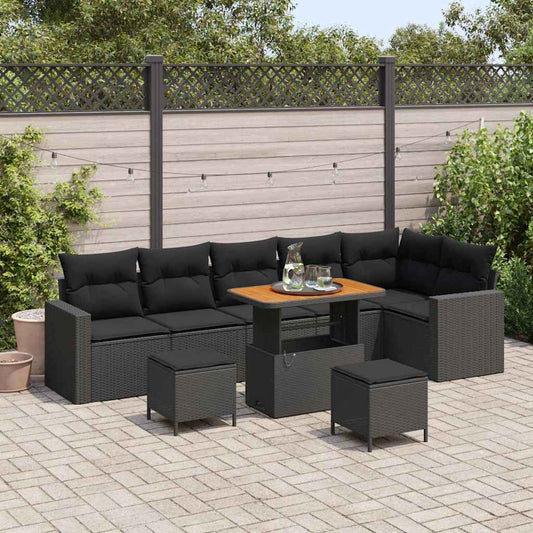 Set Divano da Giardino 9 pcs Nero polyrattan