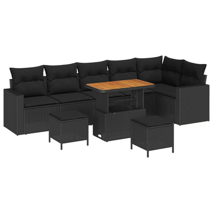 Set Divano da Giardino 9 pcs Nero polyrattan