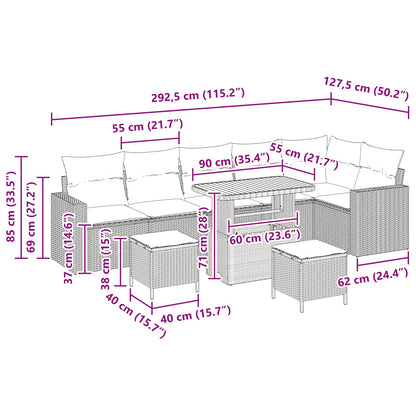 Set Divano da Giardino 9 pcs Nero polyrattan