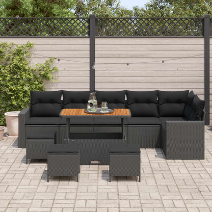 Set Divano da Giardino 10 pcs Nero polyrattan
