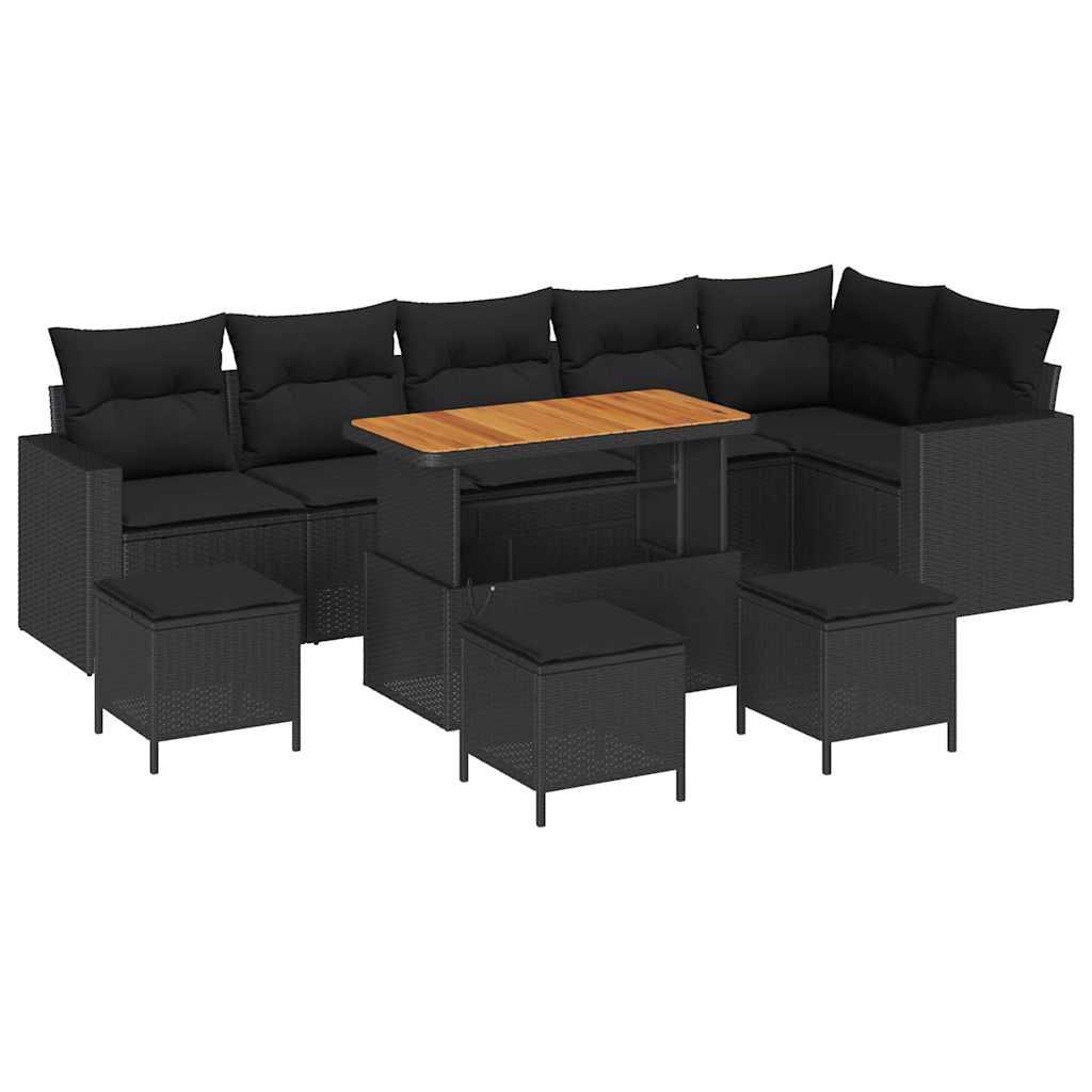 Set Divano da Giardino 10 pcs Nero polyrattan