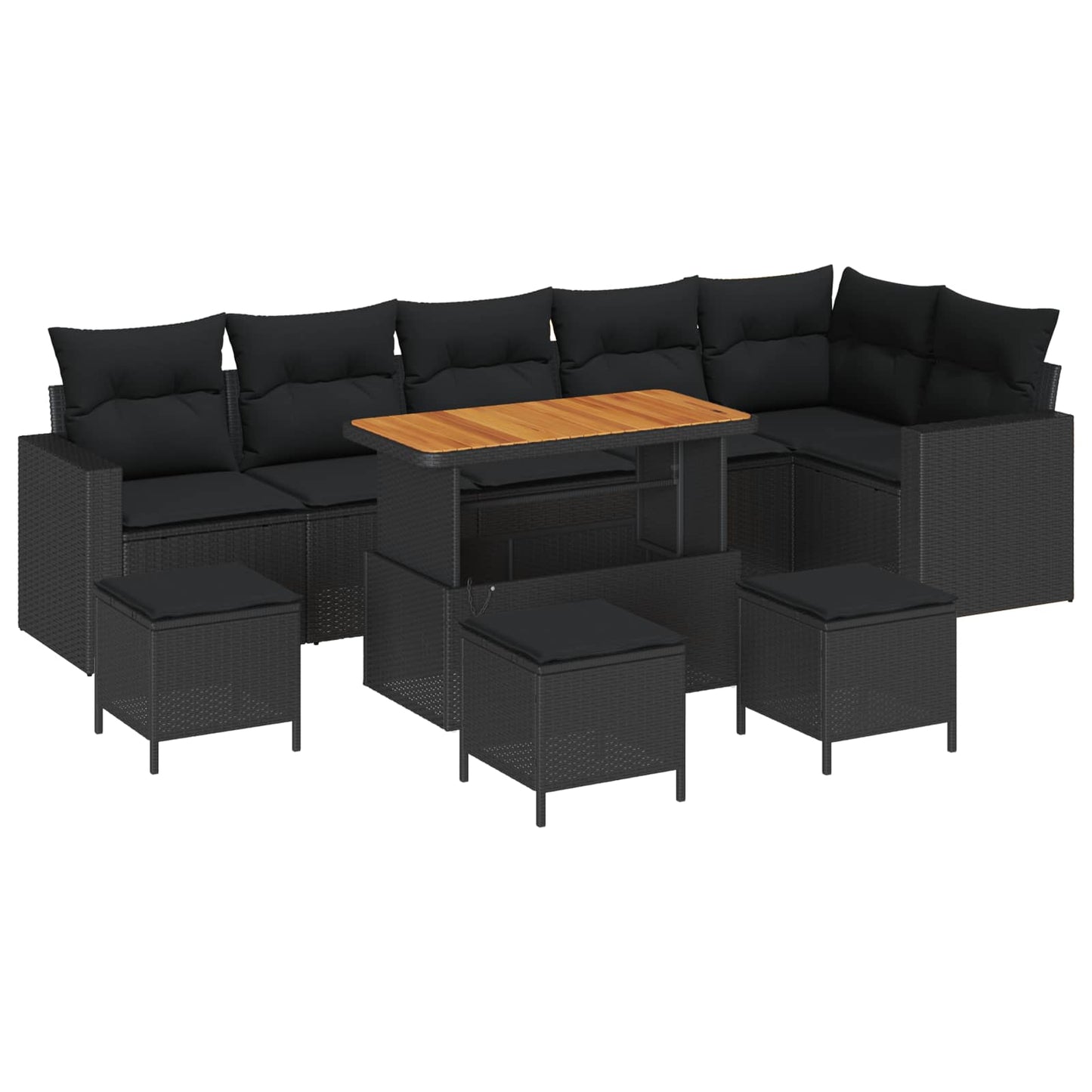 Set Divano da Giardino 10 pcs Nero polyrattan