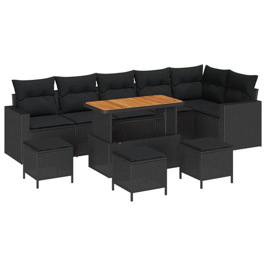 Set Divano da Giardino 10 pcs Nero polyrattan