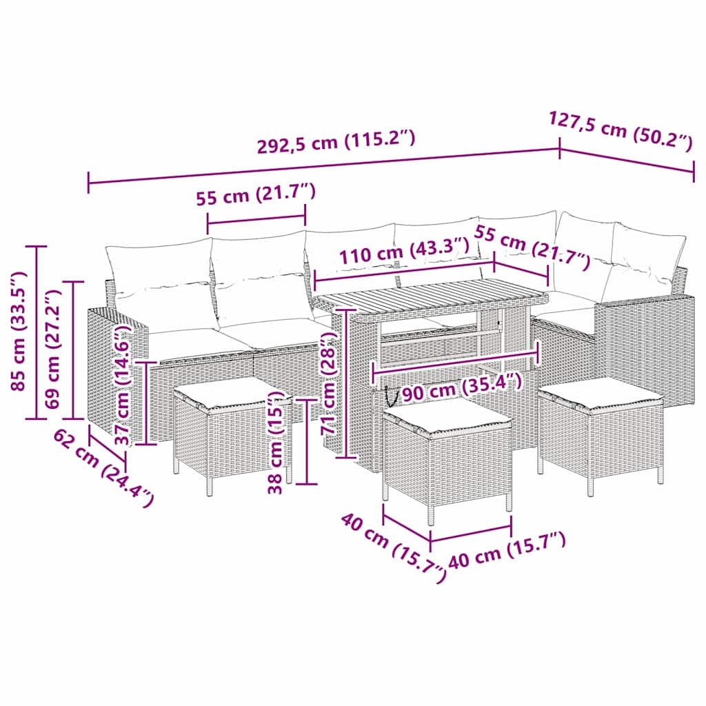 Set Divano da Giardino 10 pcs Grigio polyrattan | homemem39