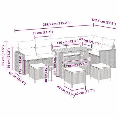 Set Divano da Giardino 10 pcs Grigio polyrattan | homemem39