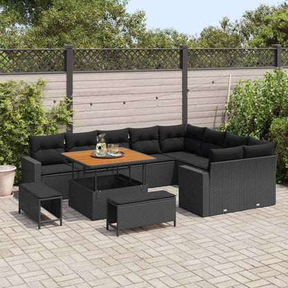 Set Divano da Giardino 12 pcs Nero polyrattan