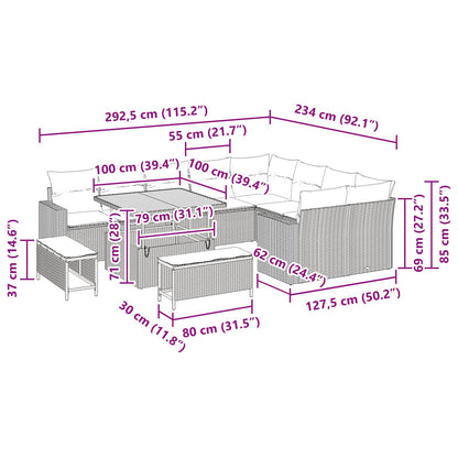 Set Divano da Giardino 12 pcs Nero polyrattan