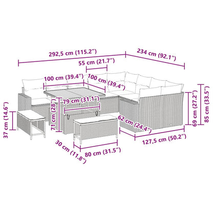 Set Divano da Giardino 12 pcs Beige polyrattan | homemem39