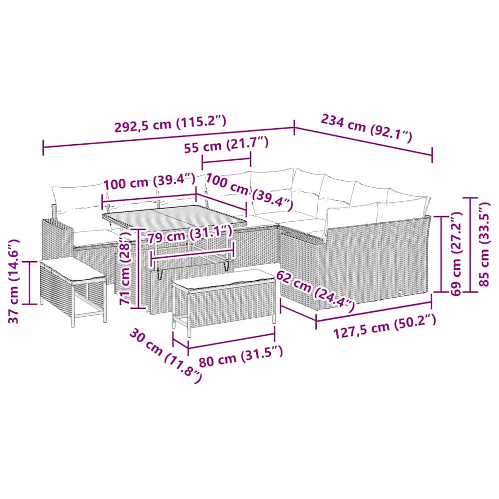 Set Divano da Giardino 12 pcs Grigio polyrattan | homemem39