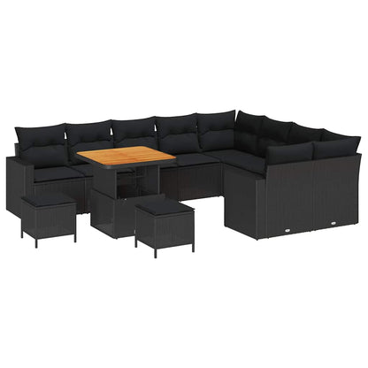 Set Divano da Giardino 12 pcs Nero polyrattan