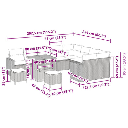 Set Divano da Giardino 12 pcs Nero polyrattan