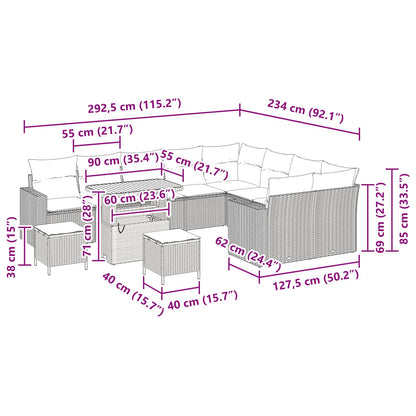 Set Divano da Giardino 12 pcs Nero polyrattan