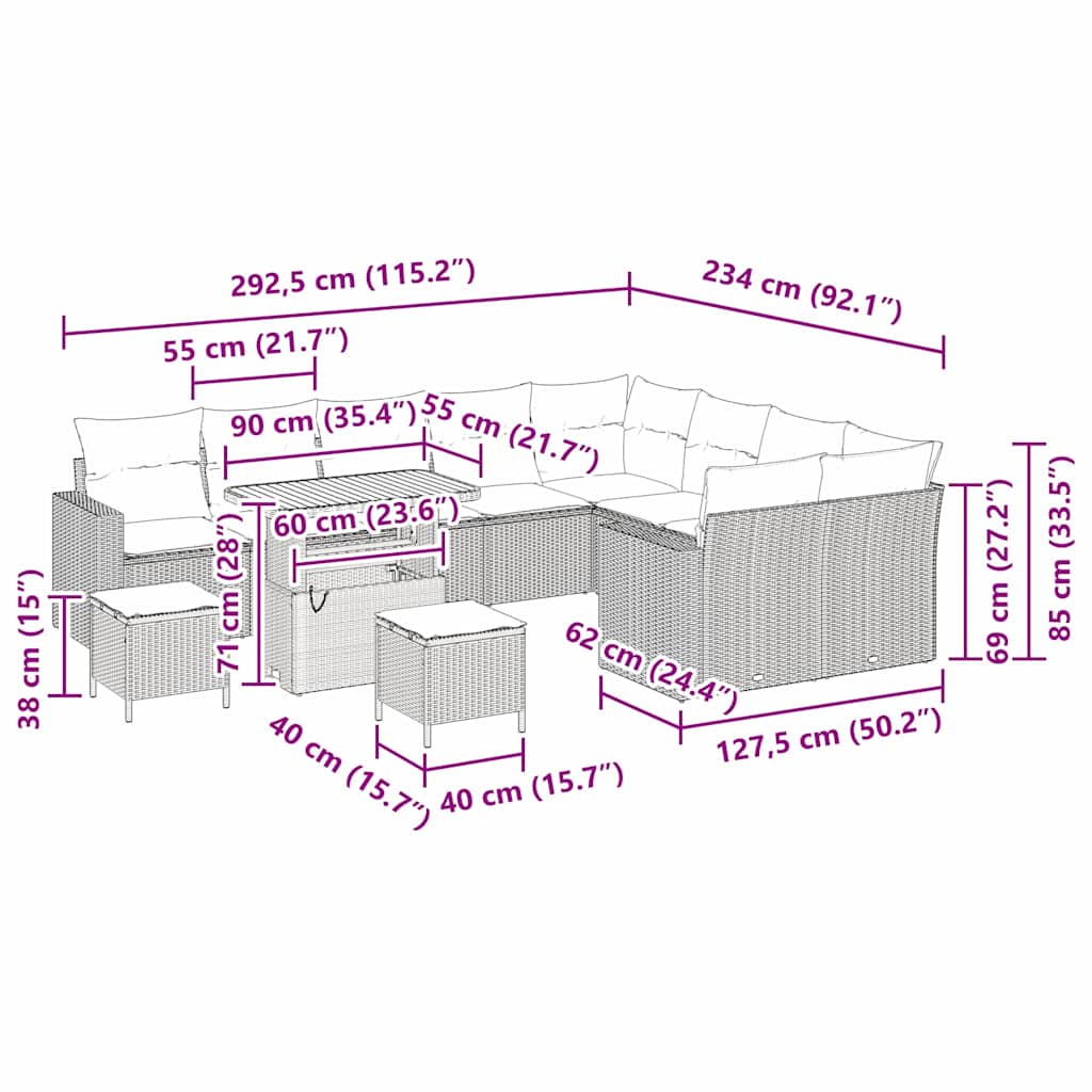 Set Divano da Giardino 12 pcs Nero polyrattan - homemem39