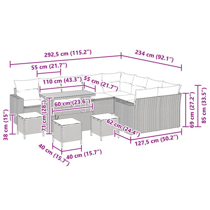 Set Divano da Giardino 13 pcs Nero polyrattan
