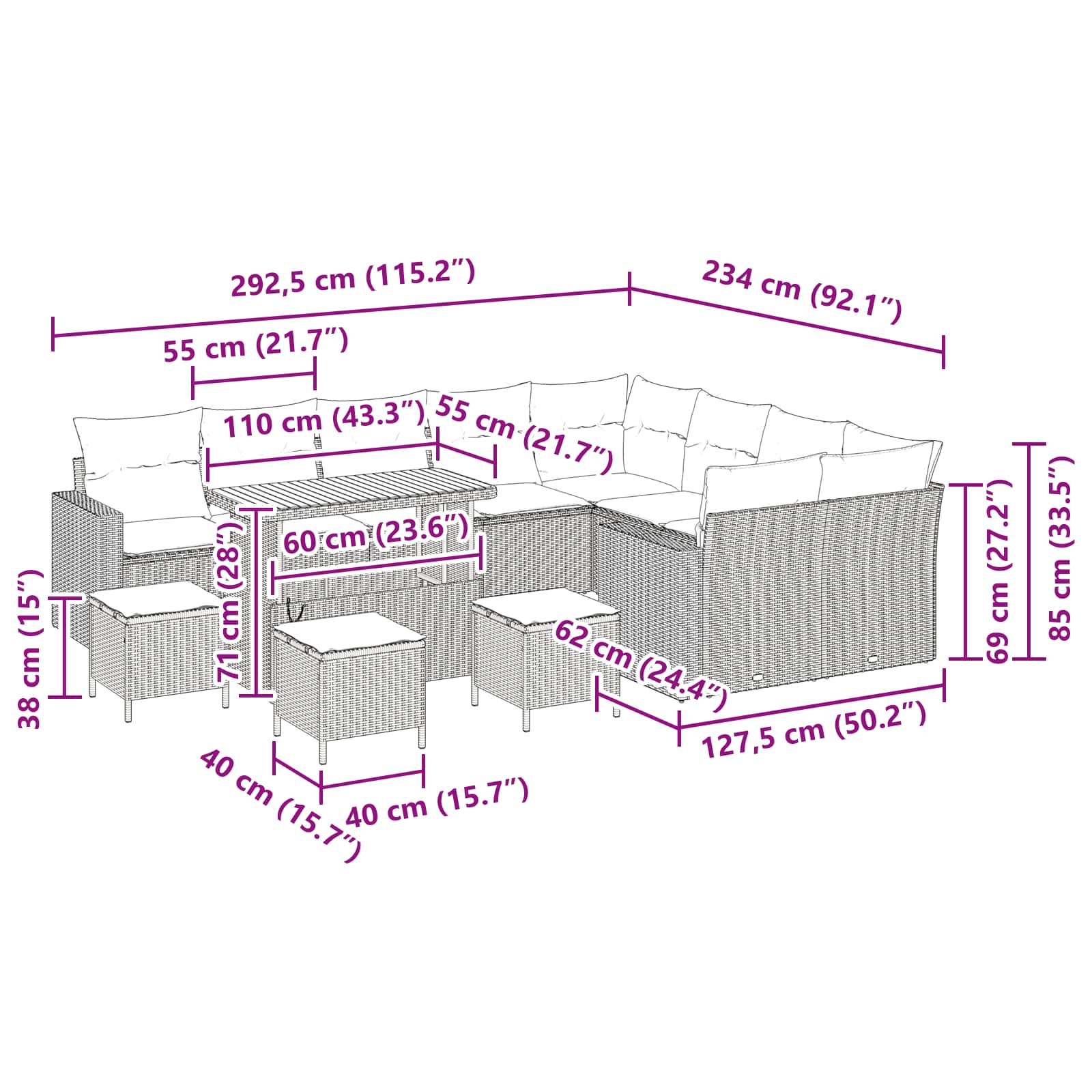 Set Divano da Giardino 13 pz Nero polyrattan | homemem39