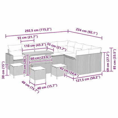 Set Divano da Giardino 13 pcs Grigio polyrattan
