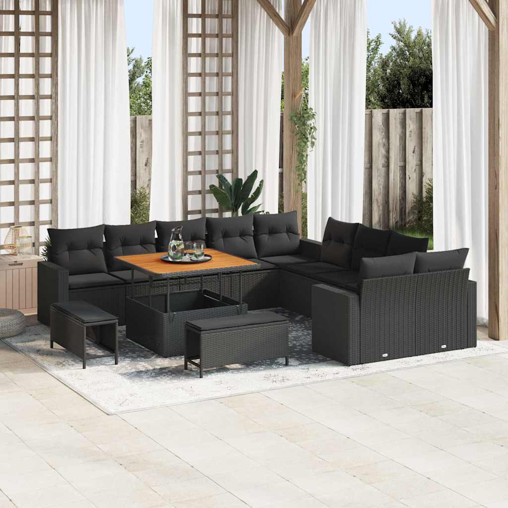 Set Divano da Giardino con cuscino 13 pcs Nero polyrattan