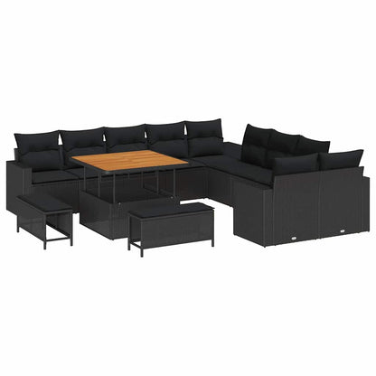 Set Divano da Giardino con cuscino 13 pcs Nero polyrattan
